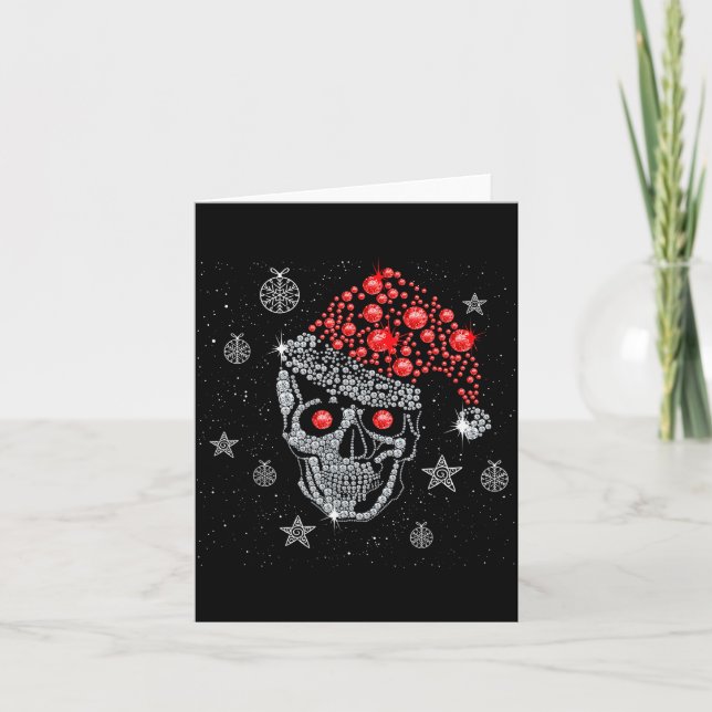 Sugar Skull With Santa Hat Tee Christmas Pajama Xm Card (Front)