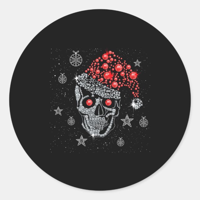 Sugar Skull With Santa Hat Tee Christmas Pajama Xm Classic Round Sticker (Front)