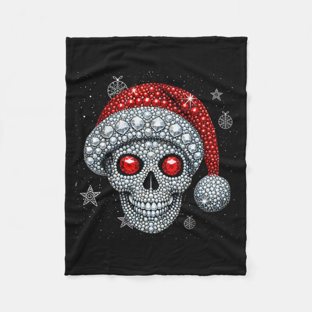 Sugar Skull With Santa Hat Tee Christmas Pajama Xm Fleece Blanket (Front)