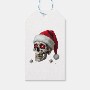 Sugar Skull with Santa Hat Tee Christmas Pajama Xm Gift Tags