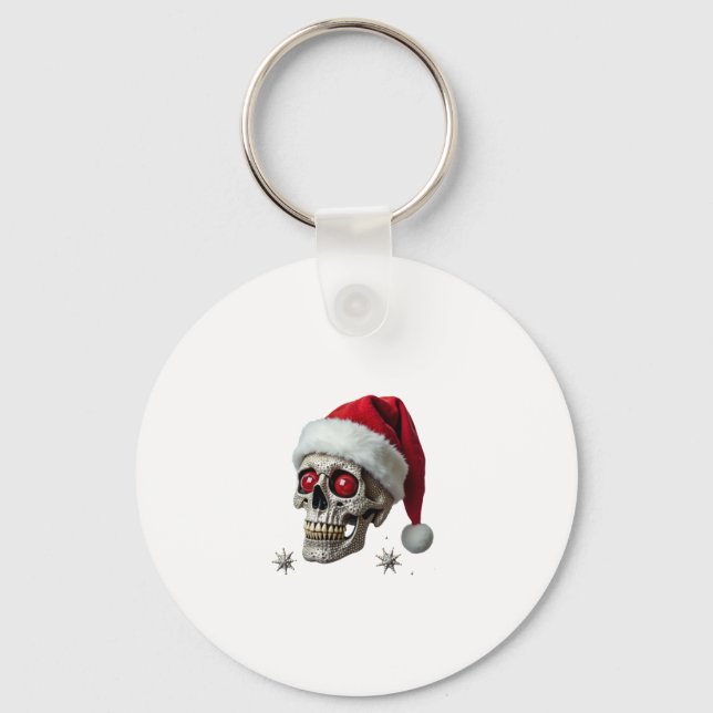 Sugar Skull with Santa Hat Tee Christmas Pajama Xm Keychain (Front)
