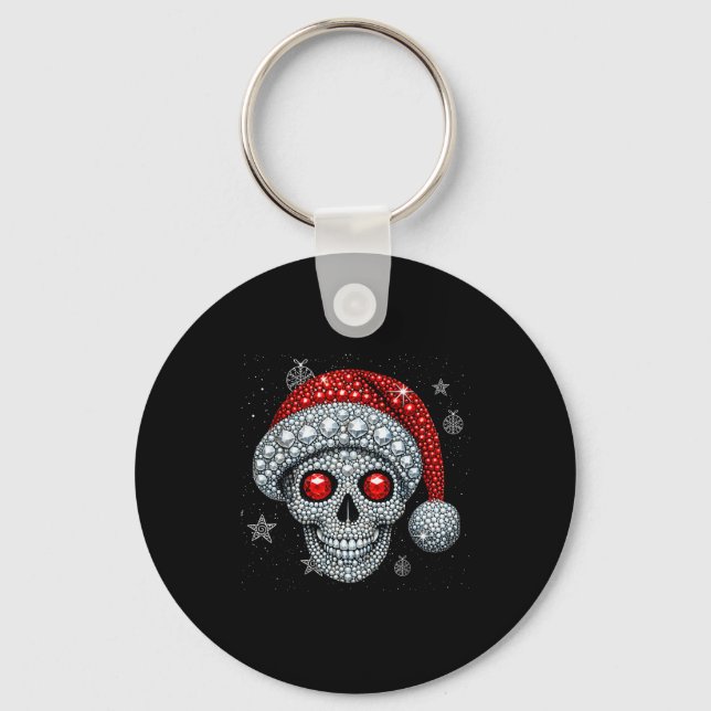 Sugar Skull With Santa Hat Tee Christmas Pajama Xm Keychain (Front)