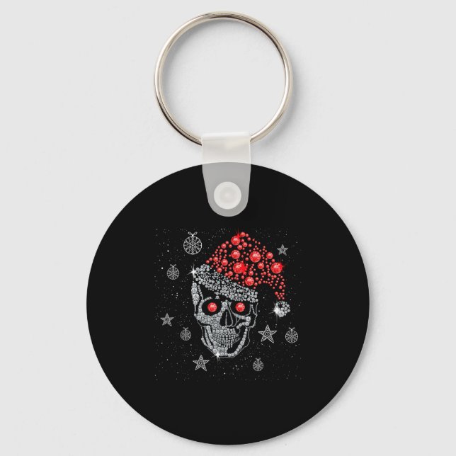 Sugar Skull With Santa Hat Tee Christmas Pajama Xm Keychain (Front)