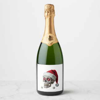 Sugar Skull with Santa Hat Tee Christmas Pajama Xm Sparkling Wine Label