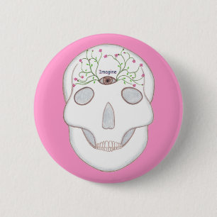 Sugar Skull with Third Eye and Flower Buds Imagine 2 Inch Round Button
