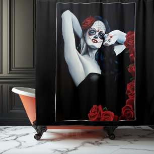 Sugar Skull Woman Gothic Black Red Roses Portrait