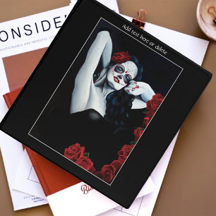 Sugar Skull Woman Gothic Black Red Roses Portrait Binder
