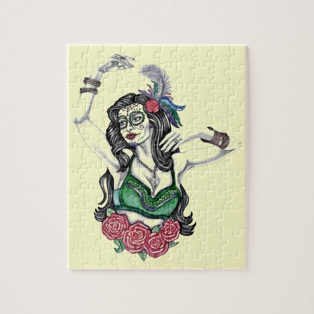 Sugar Skull Woman with Roses Jigsaw Puzzle (Vertical)