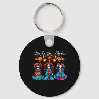 Sugar Skull Women Dia De Los Muertos Catrina Day Keychain
