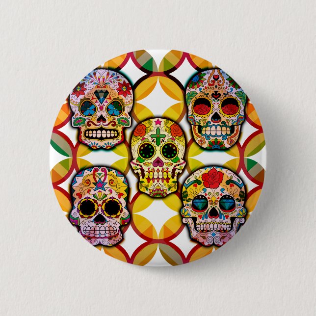 Sugar Skulls 2 Inch Round Button (Front)