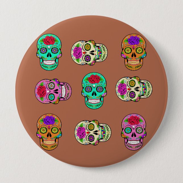Sugar Skulls  4 Inch Round Button (Front)