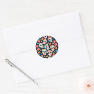 Sugar Skulls and Flowers Classic Round Sticker