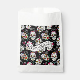 Sugar Skulls and Swirls Black ID725 Favour Bag