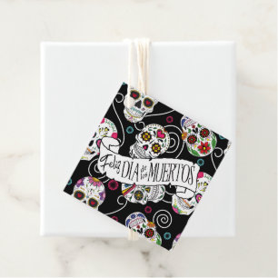 Sugar Skulls and Swirls Black ID725 Favour Tags