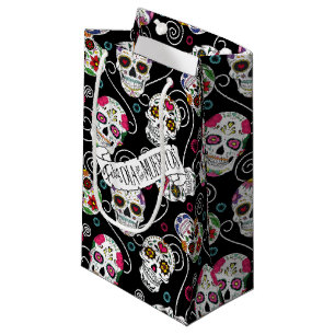 Sugar Skulls and Swirls Black ID725 Small Gift Bag