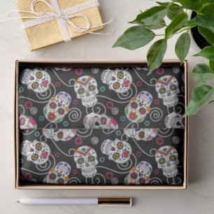 Sugar Skulls and Swirls Black ID725 Tissue Paper