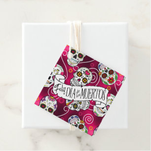 Sugar Skulls and Swirls Rose Red ID725 Favour Tags