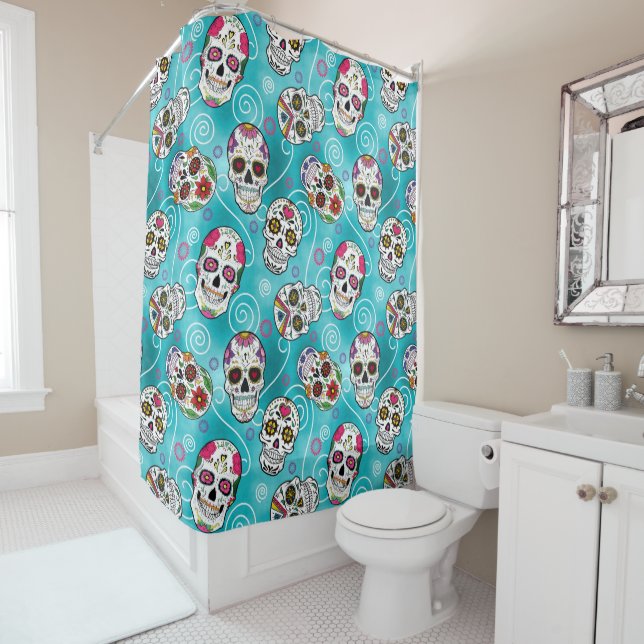 Sugar Skulls and Swirls Rose Turquoise ID725 (In Situ)