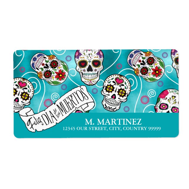Sugar Skulls and Swirls Turquoise ID725 (Front)