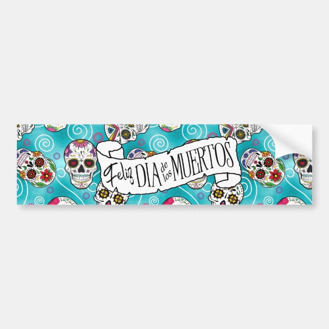 Sugar Skulls and Swirls Turquoise ID725 Bumper Sticker (Front)