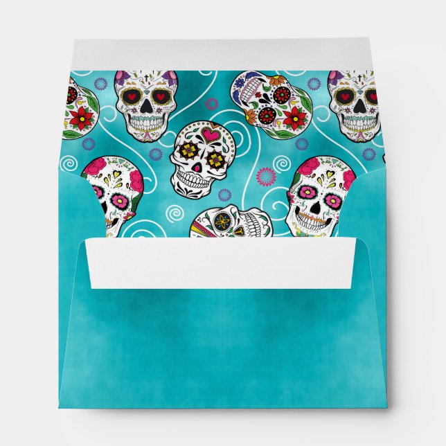 Sugar Skulls and Swirls Turquoise ID725 Envelope (Back (Bottom))