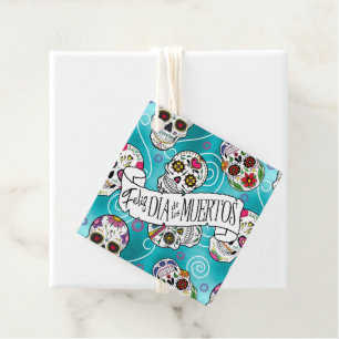 Sugar Skulls and Swirls Turquoise ID725 Favour Tags