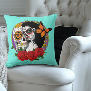 Sugar Skulls Art Nouveau Throw Pillow