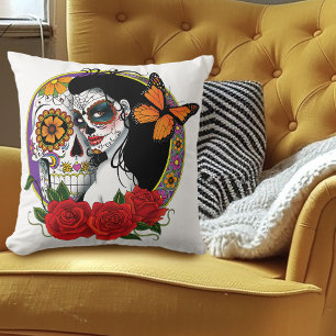 Sugar Skulls Art Nouveau Throw Pillow