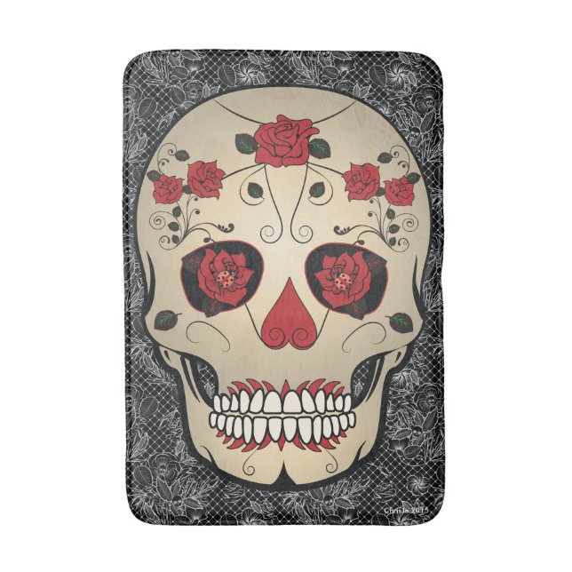 Sugar Skulls Bath Mat - Day of the Dead Art (Front Vertical)