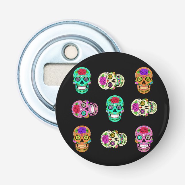 Sugar Skulls Button Bottle Opener (Front)