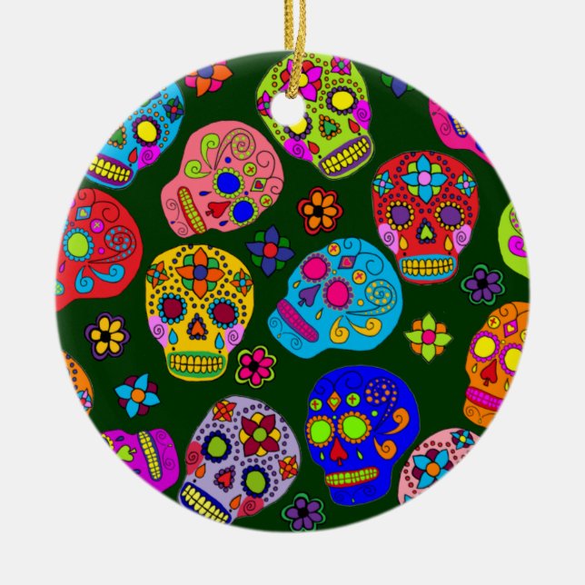 Sugar Skulls Ceramic Ornament (Front)