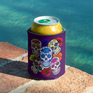 Sugar Skulls Colourful Roses Cinco All Souls Can Cooler