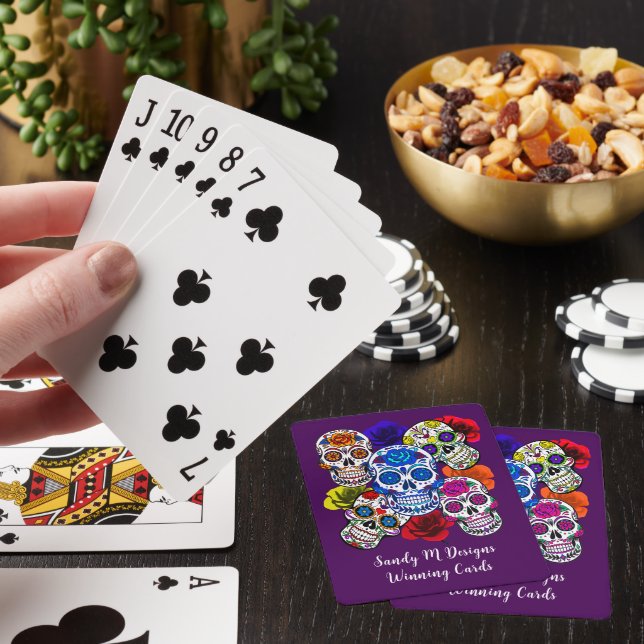 Sugar Skulls Colourful Roses Cinco All Souls Playing Cards (In Situ)