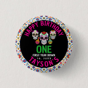 Sugar Skulls Day 1st Birthday Party Colourful Día 1 Inch Round Button