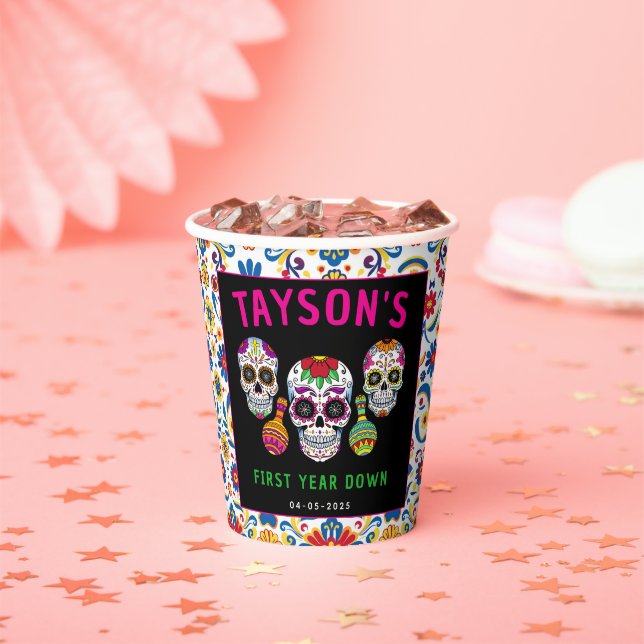 Sugar Skulls Day 1st Birthday Party Colourful Día Paper Cups (Insitu)