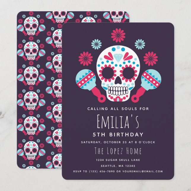 Sugar Skulls Day of the Dead Birthday Party Invitation (Front/Back)