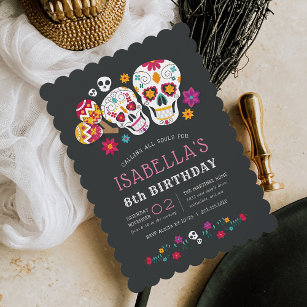Sugar Skulls Day of the Dead Birthday Party Invitation