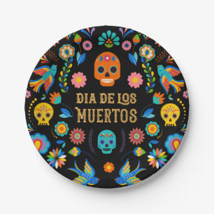 Sugar Skulls Day of the Dead Paper Plate