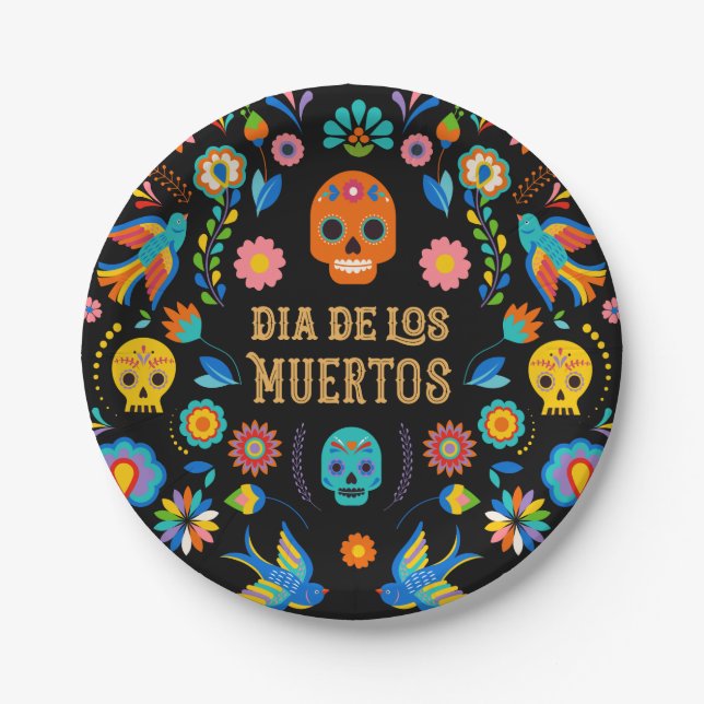 Sugar Skulls Day of the Dead Paper Plate (Front)