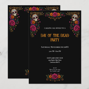Sugar Skulls Day of the Dead Party Invitation