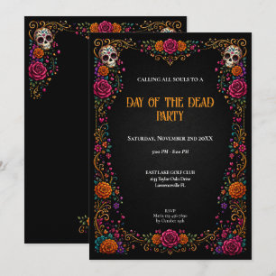 Sugar Skulls Day of the Dead Party Invitation