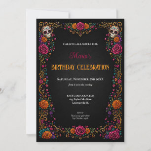 Sugar Skulls Day of the Dead T Birthday Invitation