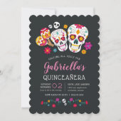 Sugar Skulls Day of the Dead Theme Quinceanera Invitation (Front)