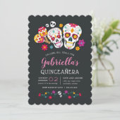 Sugar Skulls Day of the Dead Theme Quinceanera Invitation (Standing Front)