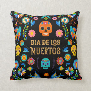 Sugar Skulls Day of the Dead Throw Pillow