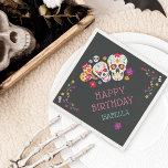 Sugar Skulls Dia de Muertos Theme Birthday Party Napkin<br><div class="desc">These spooky cool personalized birthday party napkins are designed to match our Dia de los Muertos celebration collection. Perfect for Day of the Dead theme parties,  or birthdays falling near Halloween or All Souls Day,  napkins feature intricately decorated sugar skulls and flowers with two lines of custom text.</div>