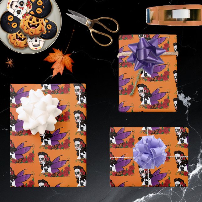 Sugar Skulls Fairy Sunset Wrapping Paper Sheet (Creator Uploaded)