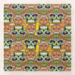Sugar Skulls Glass Coaster