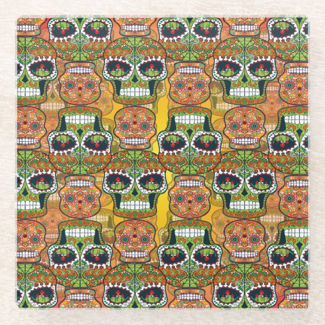 Sugar Skulls Glass Coaster (Front)