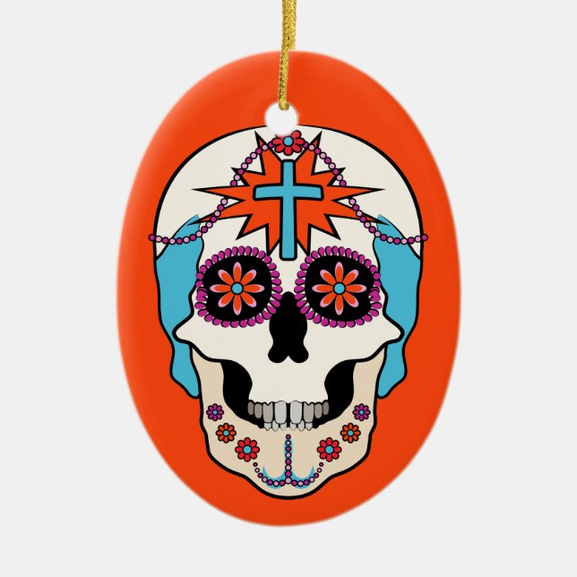 Sugar Skulls Graphic Ceramic Ornament (Front)
